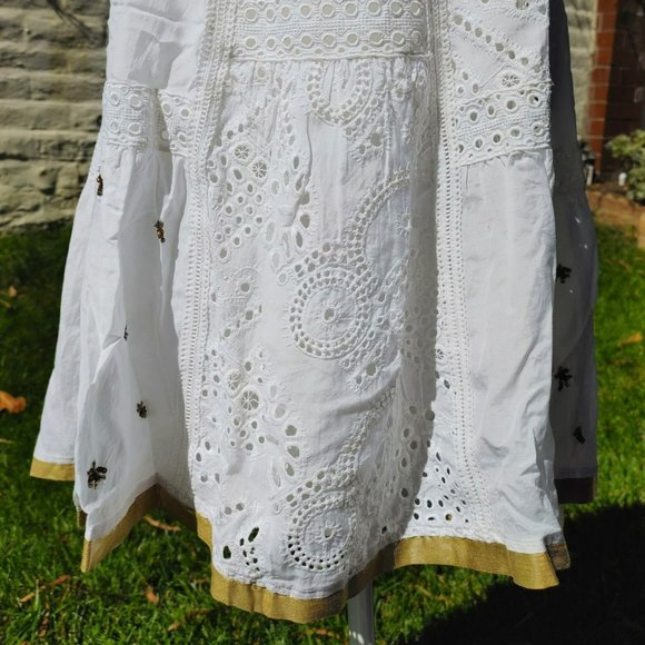 NWT Anthropologie Leifnotes Eyelet Embroidered Hand Beaded Assymetric Dress. 2 - Picture 8 of 11